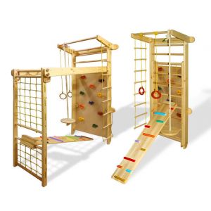 Спортивний куточок Трансформер з сосни з ребристою дошкою і скелелазкою