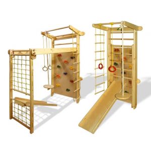 Спортивный уголок Трансформер из сосны с горкой и скалолазкой