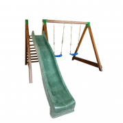 Майданчик з гойдалками, гіркою для спуску та лавочкою в тонуванні PRO